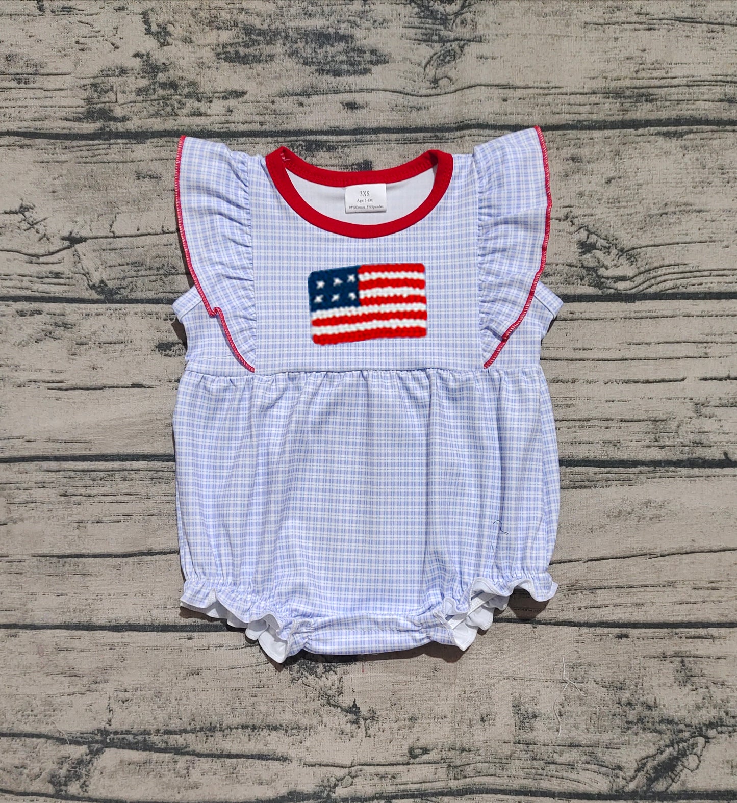 Infant baby girl embroidery America flag July 4th romper preorder