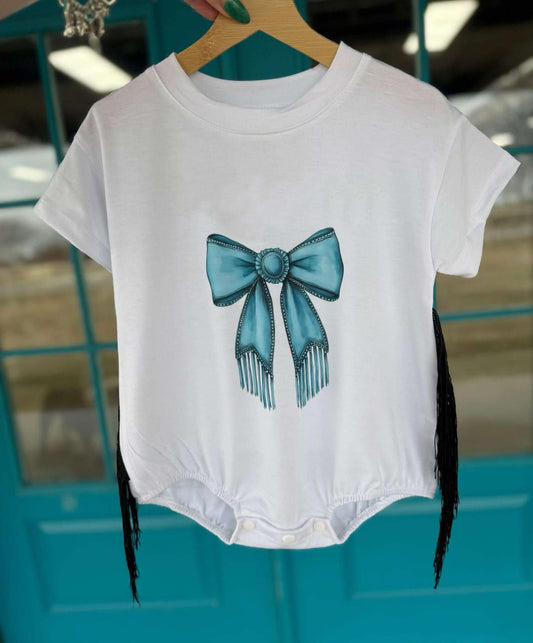 Baby boy blue bow romper preorder