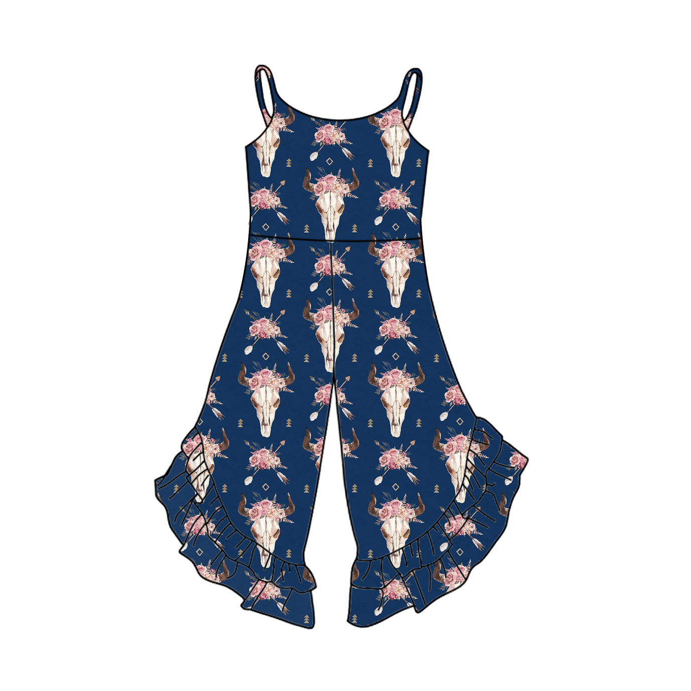 Toddle girls western cow design wide leg jumpsuit preorder