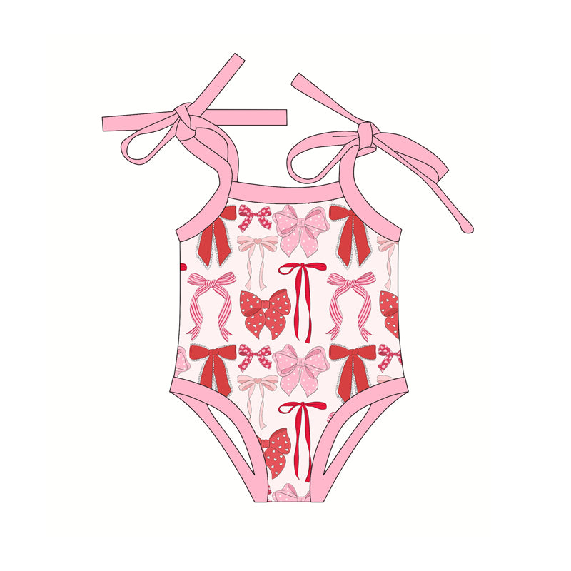 Toddle baby girl red pink bow summer romper preorder