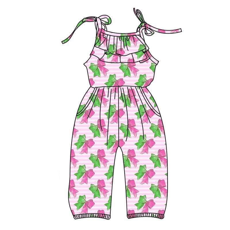 Toddle girls watermelon color bow wide leg jumpsuit preorder