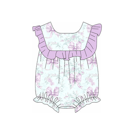 Baby girl lavender bow floral romper preorder