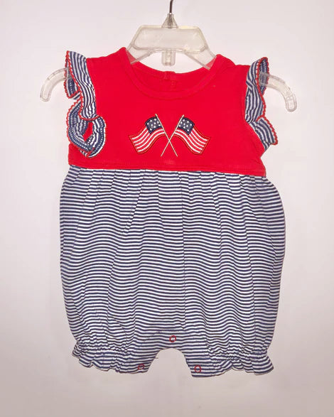 Baby girl America flag July 4th romper preorder