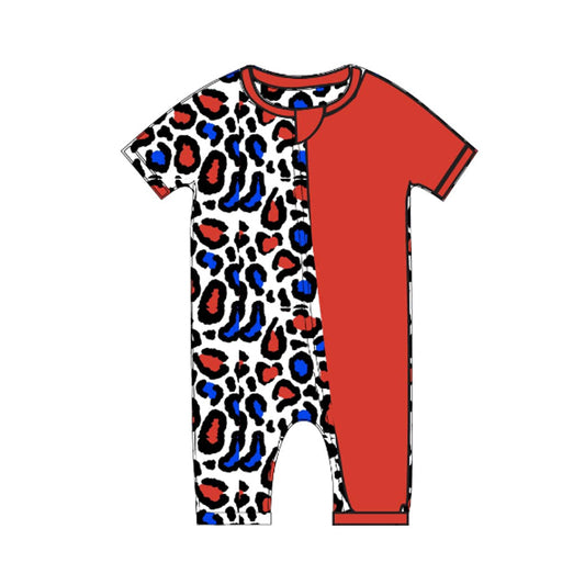 Baby boy red blue cheetah July 4th romper preorder