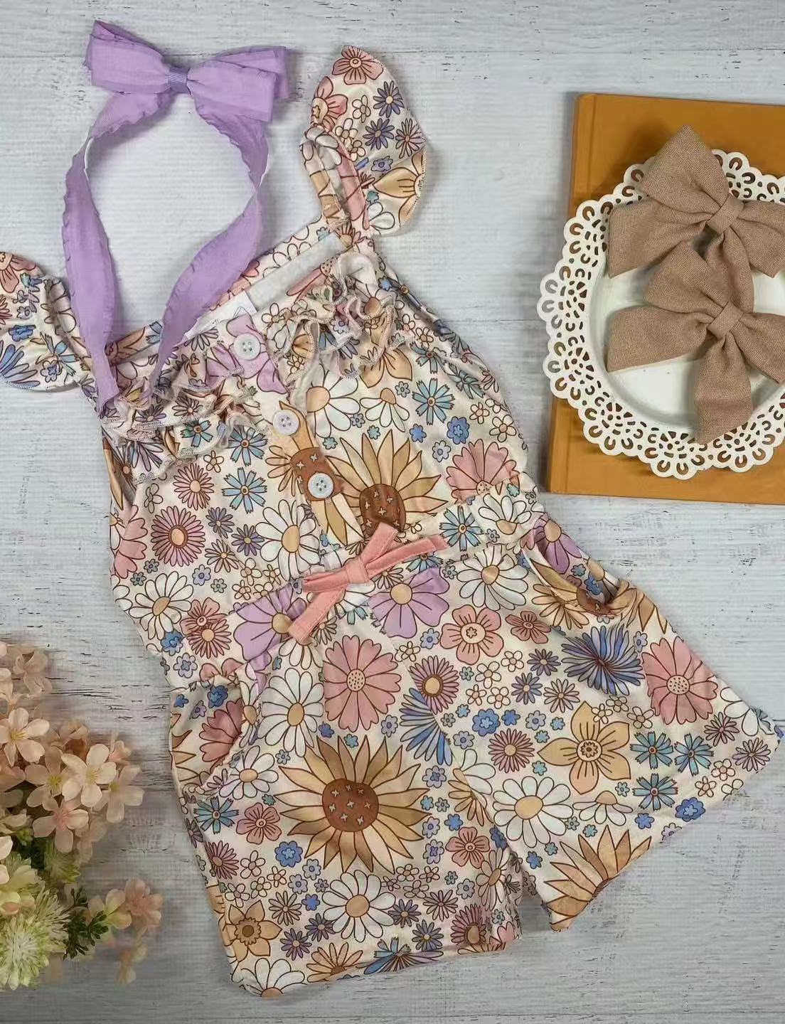 Toddle girls floral design wide leg jumpsuit preorder