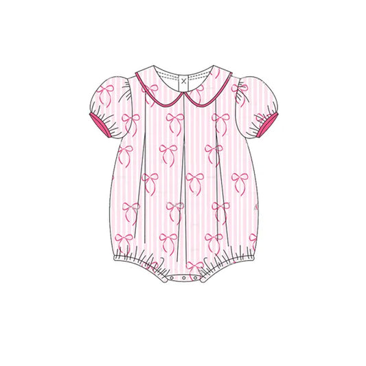 Hot pink bow baby girl summer romper preorder