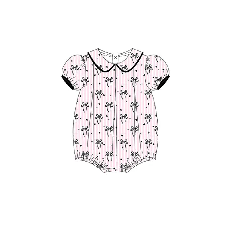 Black bow baby girl summer romper preorder