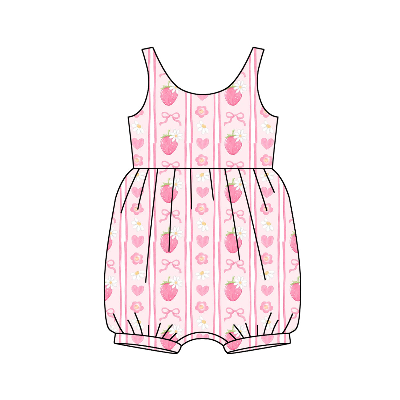 Pink bow strawberry baby girl summer romper preorder