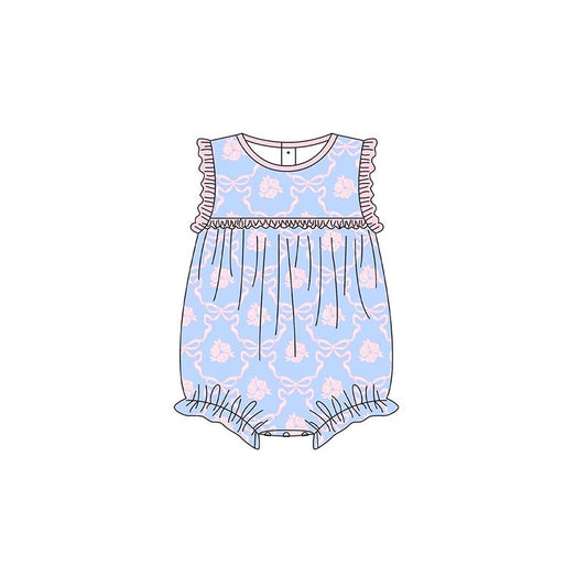 Baby girls pink bow floral romper preorder
