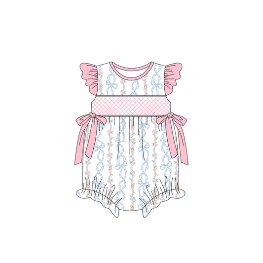 Baby girls pink bow flower romper preorder