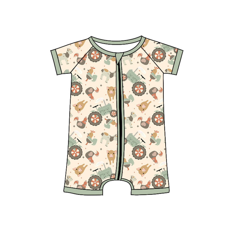 Toddle boy farm animal tractor summer romper preorder