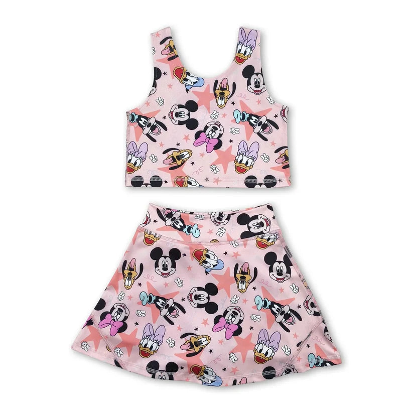 Baby girls cartoon mouse active wear athletic summer yoga skirt outfit