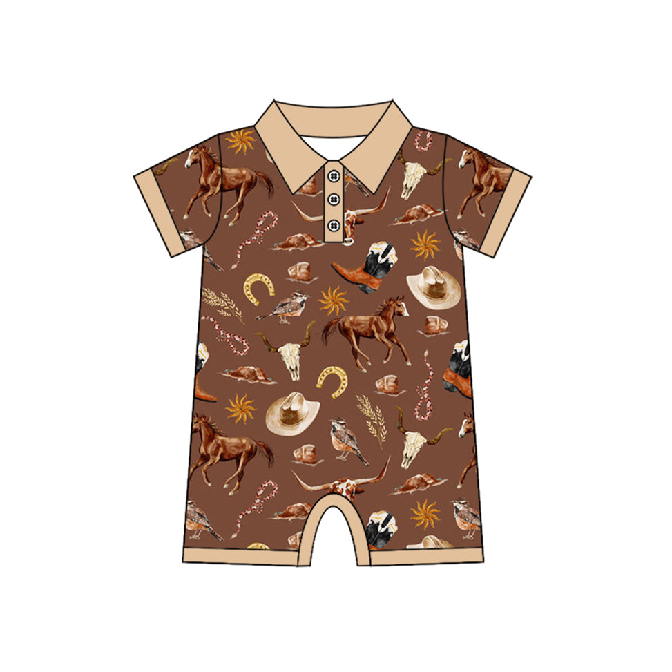 Toddle baby boy western cowboy polo romper preorder