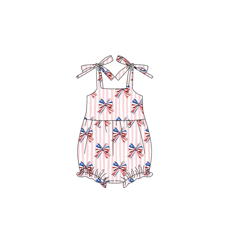 Toddle baby girl red blue bow July 4th romper preorder