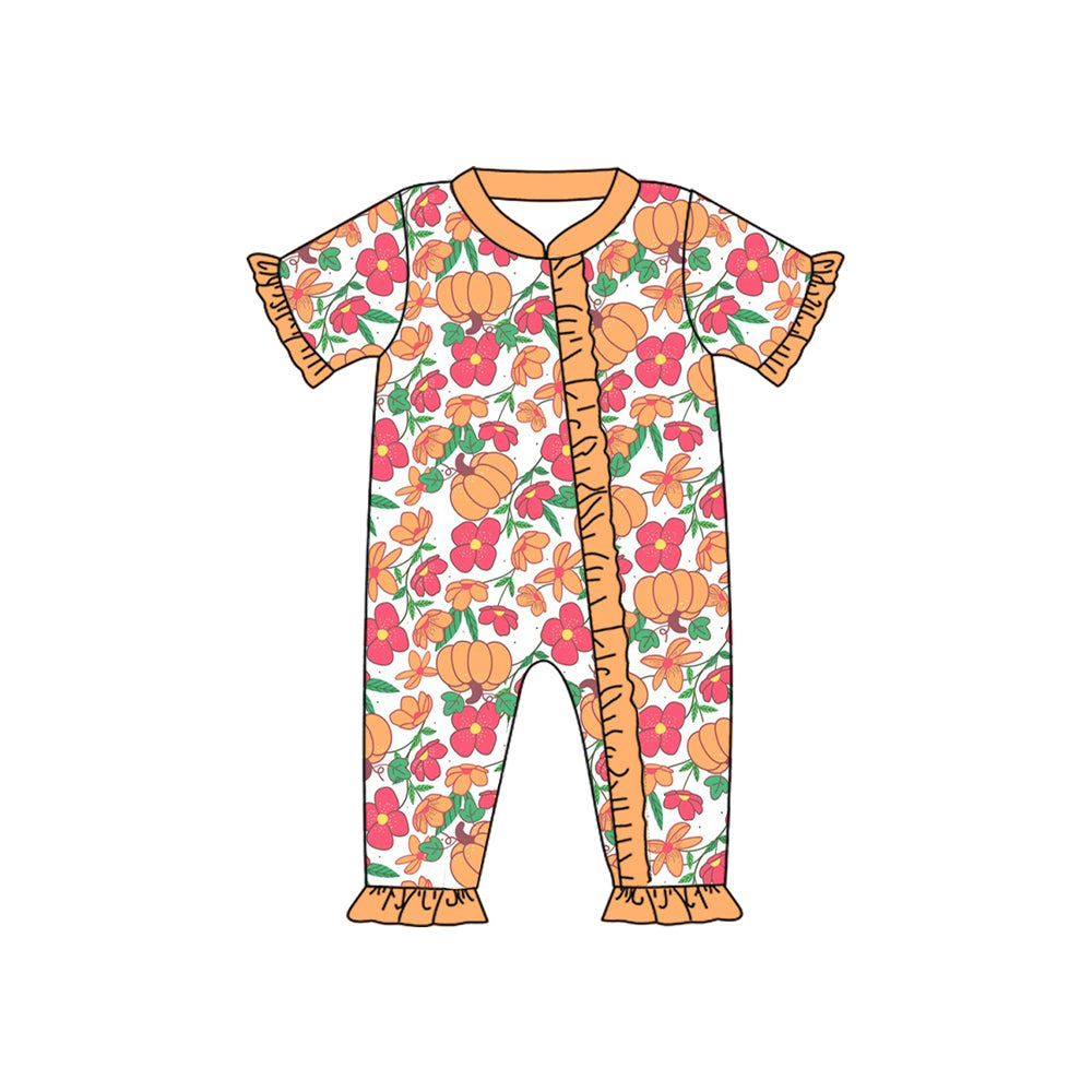 Toddle baby boy pumpkin floral design zip romper preorder