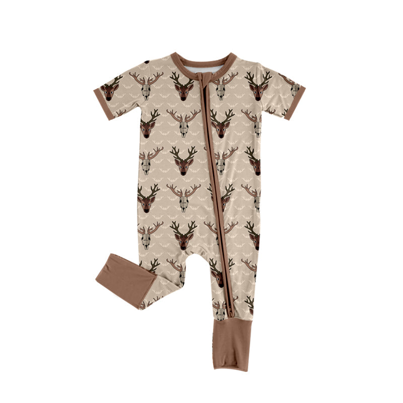 Deer print toddle baby boy short sleeve zip romper preorder