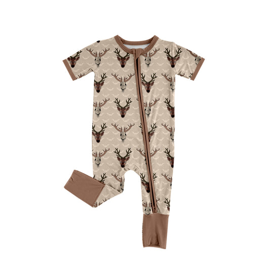 Deer print toddle baby boy short sleeve zip romper preorder