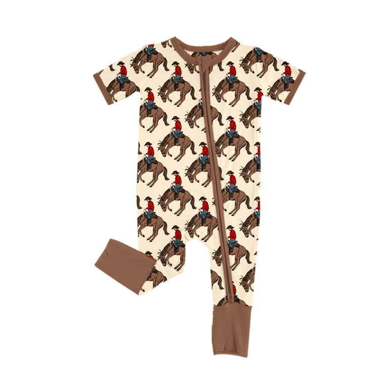 Western rodeo toddle baby boy short sleeve zip romper preorder