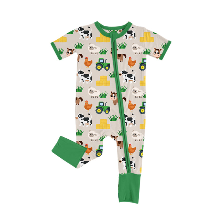 Farm animal tractor toddle short sleeve zip romper preorder