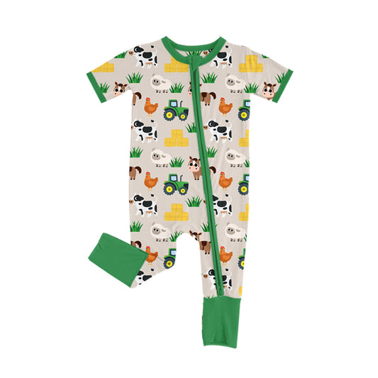 Farm animal tractor toddle short sleeve zip romper preorder