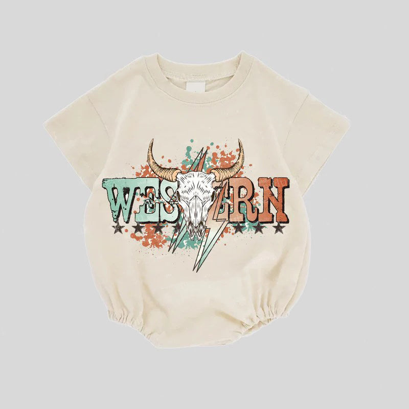 Western cow short sleeve summer romper preorder