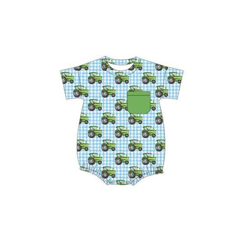 Toddle boy green farm tractor romper preorder