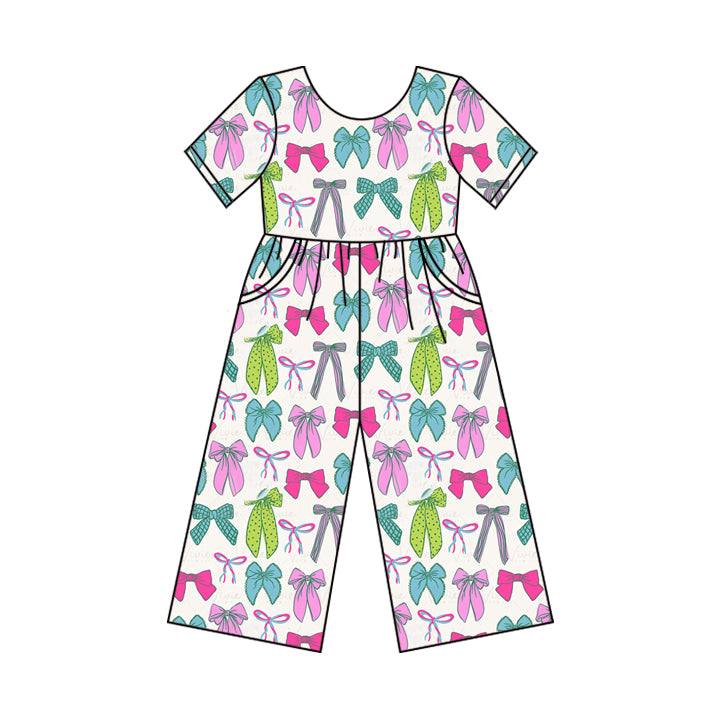Colorful bow toddle girls jumpsuit preorder