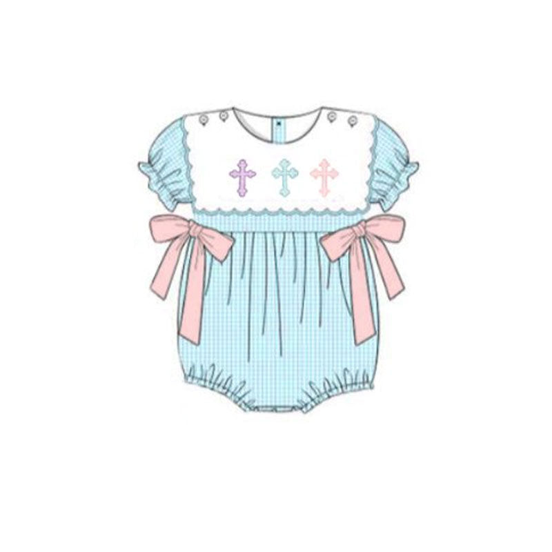 Easter cross short sleeve girls romper preorder