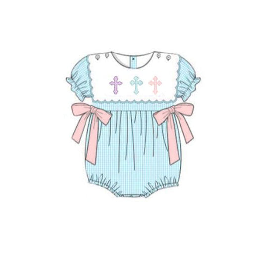 Easter cross short sleeve girls romper preorder