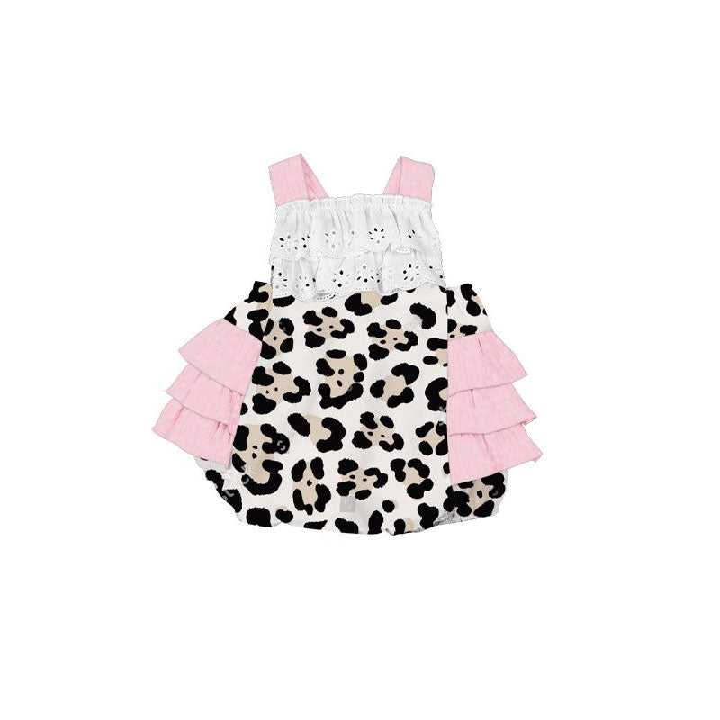 Leopard design short sleeve girls romper preorder