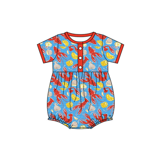 Crawfish corn print baby boy romper preorder