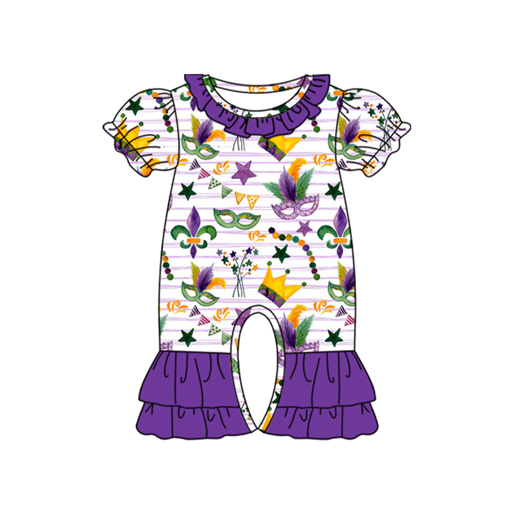 Mardi Gras mask baby girl romper preorder