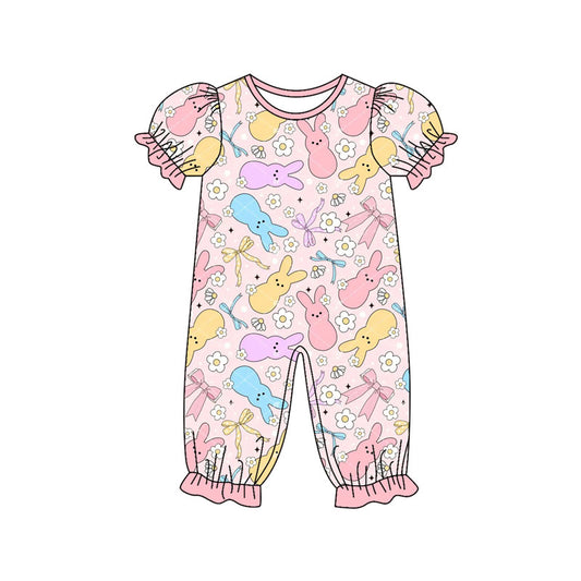 Easter bunny floral baby girl short sleeve romper preorder