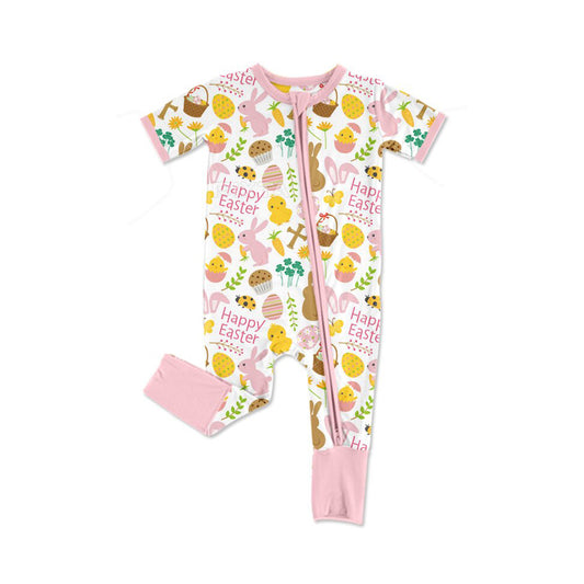 Happy Easter bunny floral toddle baby short sleeve romper preorder