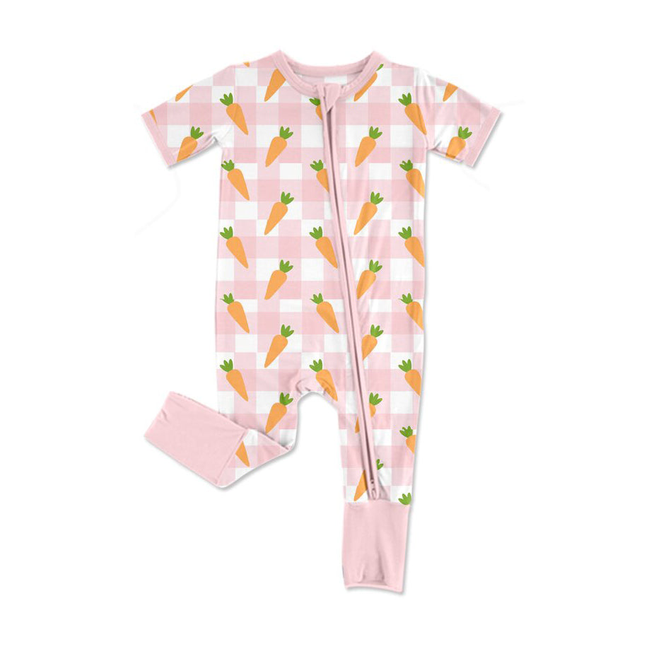 Easter carrot  girls pink short sleeve romper preorder
