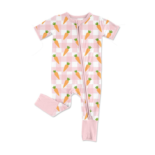 Easter carrot  girls pink short sleeve romper preorder