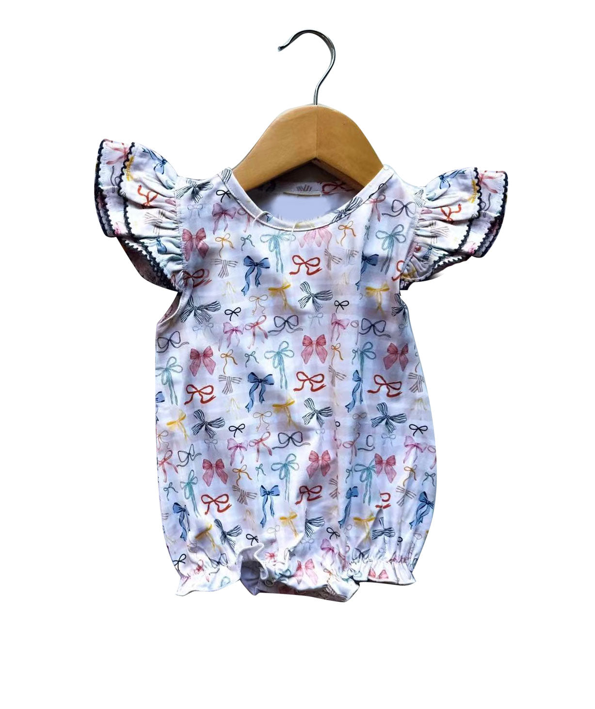 Colorful bow design girls boutique romper preorder