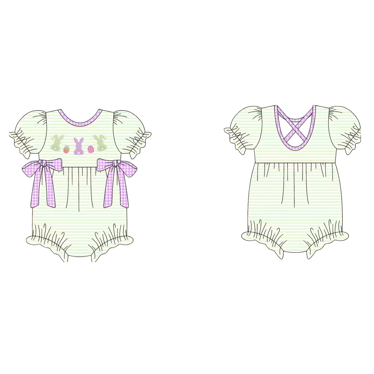 Easter three bunny toddle baby romper preorder