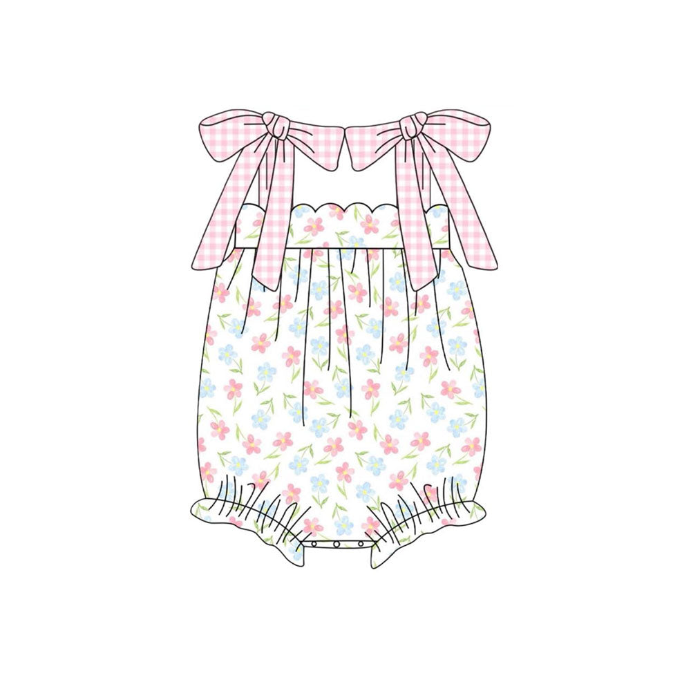 pink blue flowers design toddle girls summer romper preorder