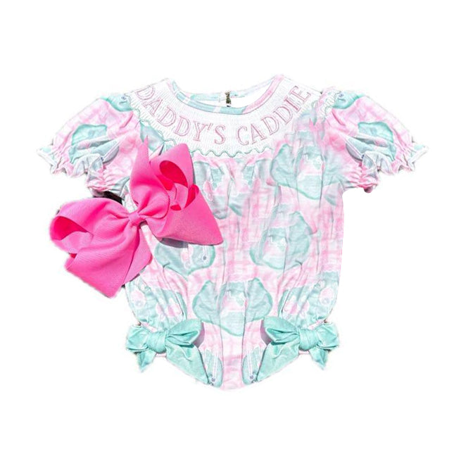 Daddys caddie golf print baby girl romper preorder