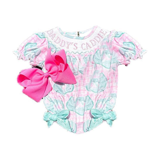 Daddys caddie golf print baby girl romper preorder