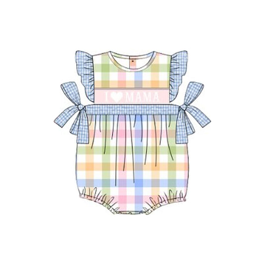 I love mama plaid design girls romper preorder