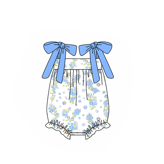 Baby girl blue floral summer romper preorder