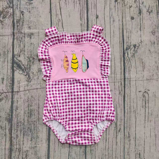 Toddle baby girl embroidery fishing design summer romper preorder