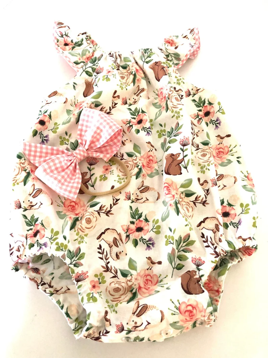Easter bunny floral print baby romper preorder