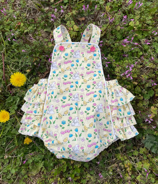 Easter bunny floral print baby romper preorder