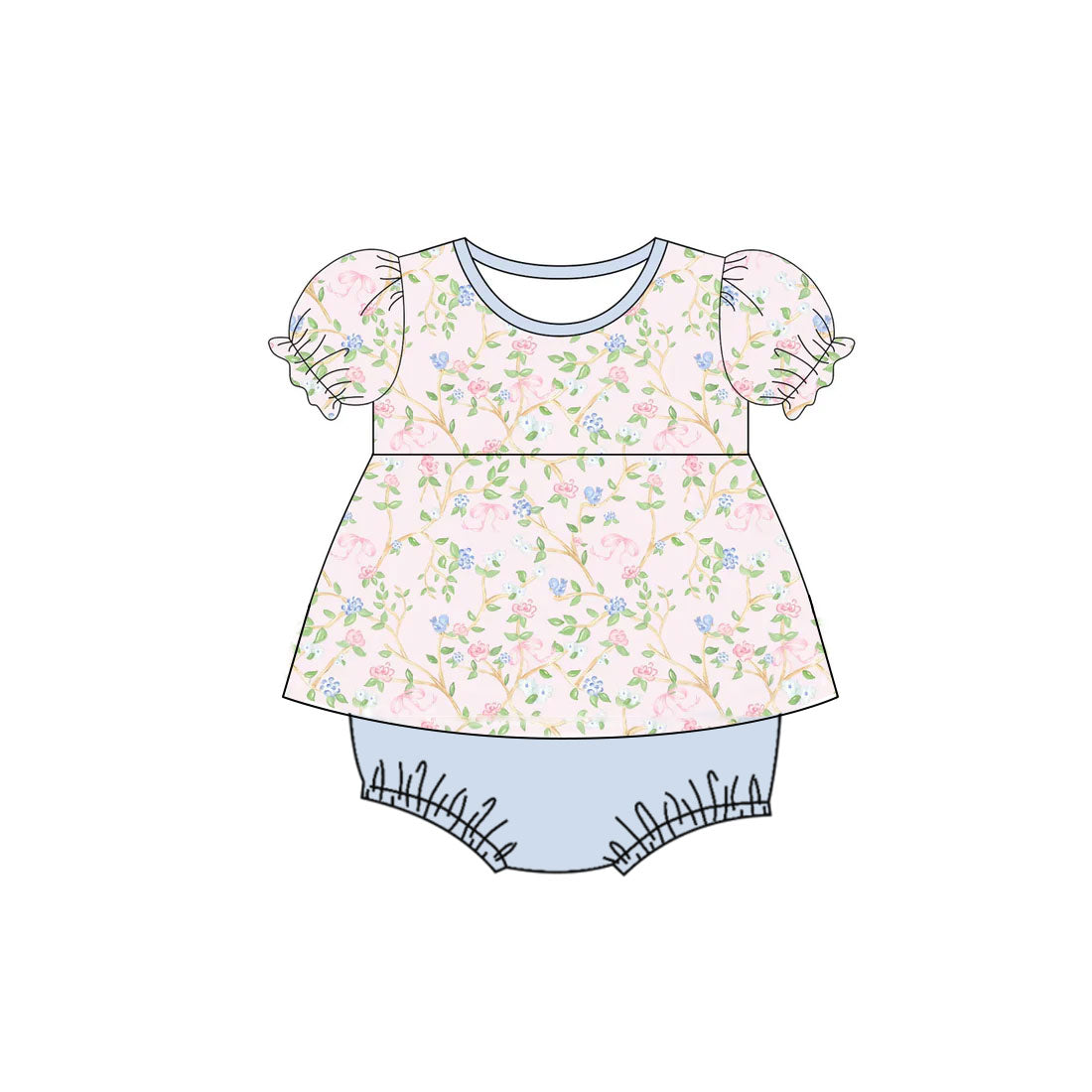 Toddle baby girl blue floral design romper preorder