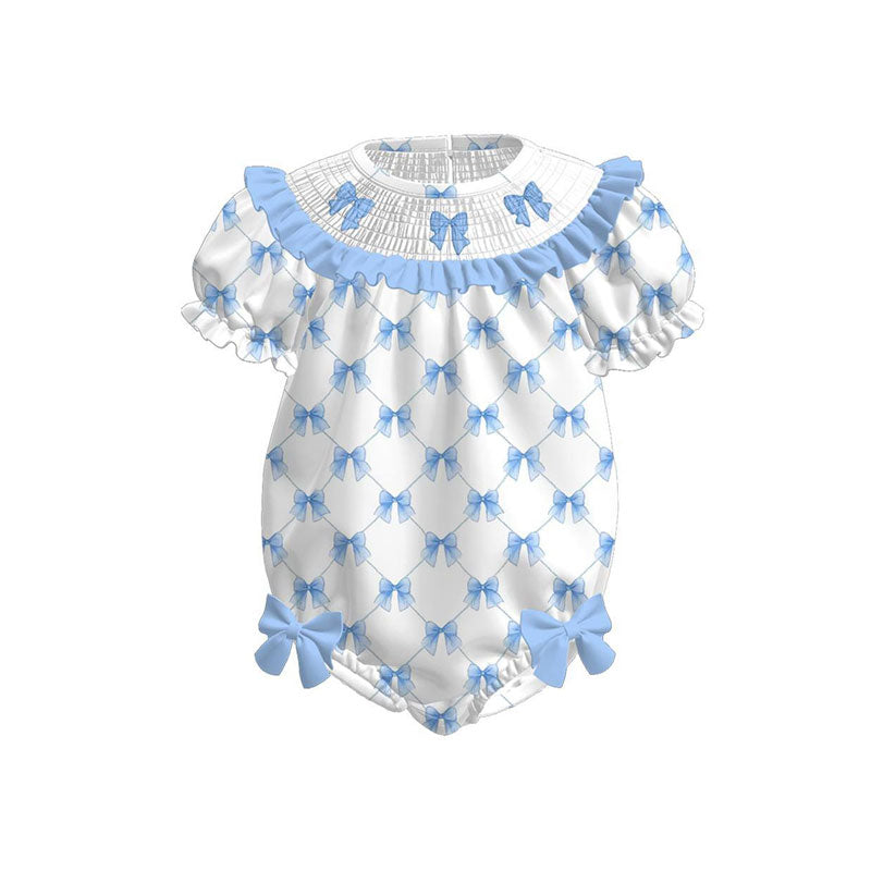 Blue bow toddle baby summer romper preorder