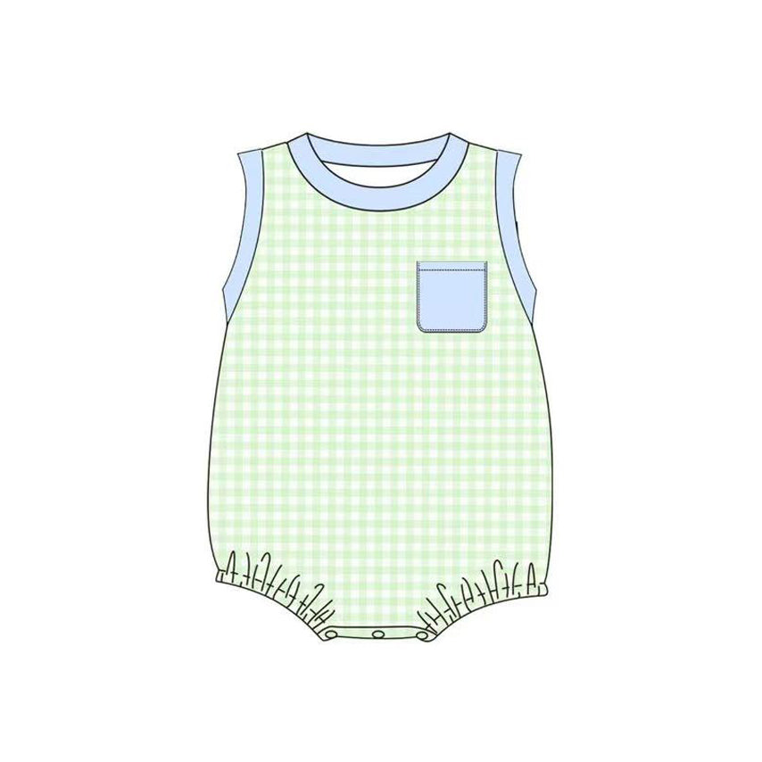 Toddle baby boy green plaid romper preorder