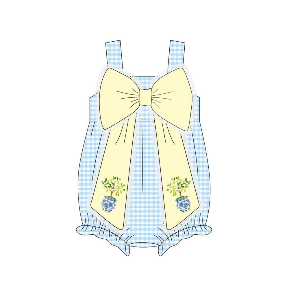 Toddle baby girls blue plaid floral summer romper preorder